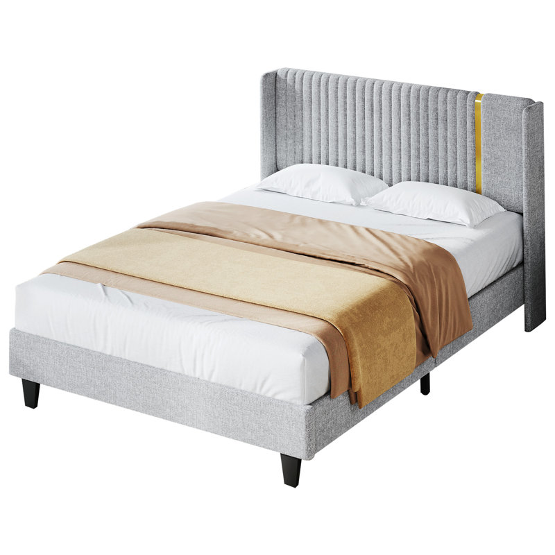 Barba Linen Upholstered Platform Bed Frame with Headboard Wingback No Box Spring Needed King